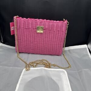 NEW Simply Southern Key Largo Barbie Hot Pink Gold Chain Woven PP Crossbody Bag